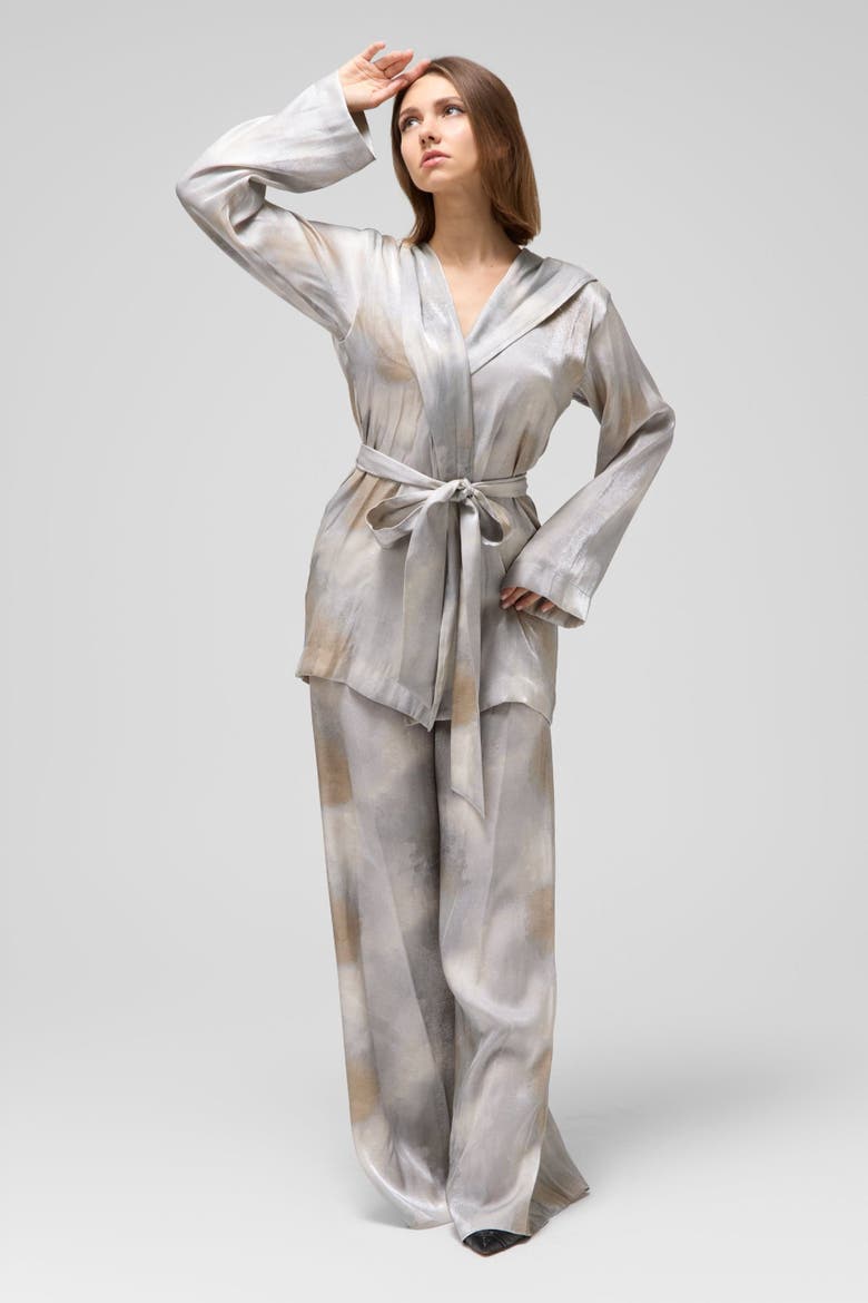 Silk Belted Jacket & Pants Set, Alternate, color, Silver/Bronze
