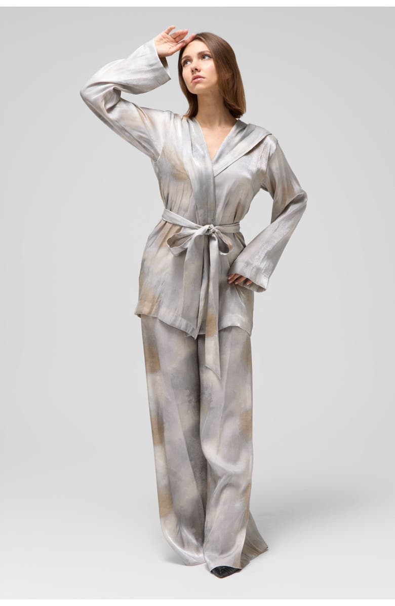 Le Fafo Silk Belted Jacket & Pants Set, Alternate, color, Silver/Bronze
