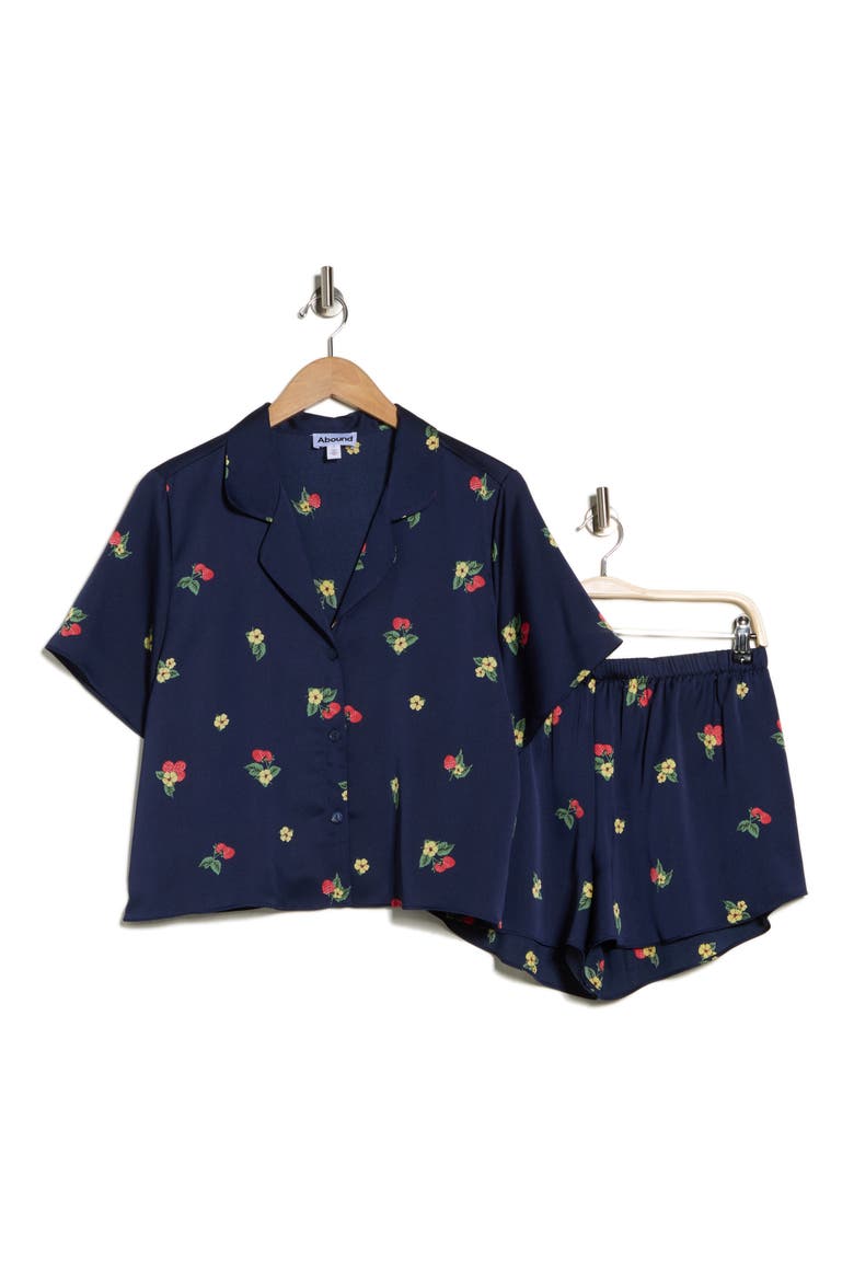 Satin Shortie Pajamas, Alternate, color, NAVY- YELLOW LOVELY RASPBERRY