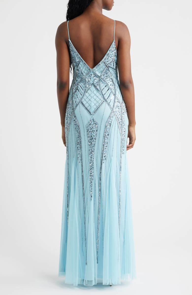 Jump Apparel Beaded A-Line Gown, Alternate, color, Aqua