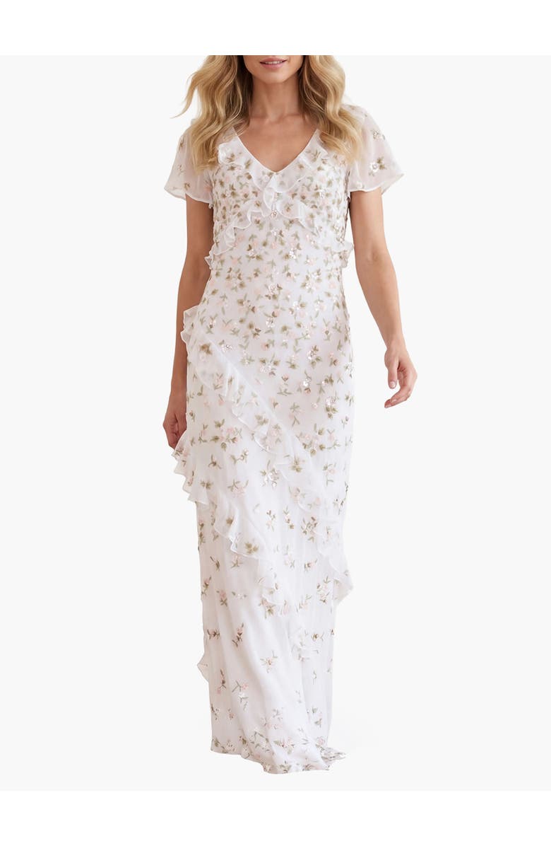 Needle & Thread Meadow Ditsy Georgette Gown, Main, color, Swan White/Peach