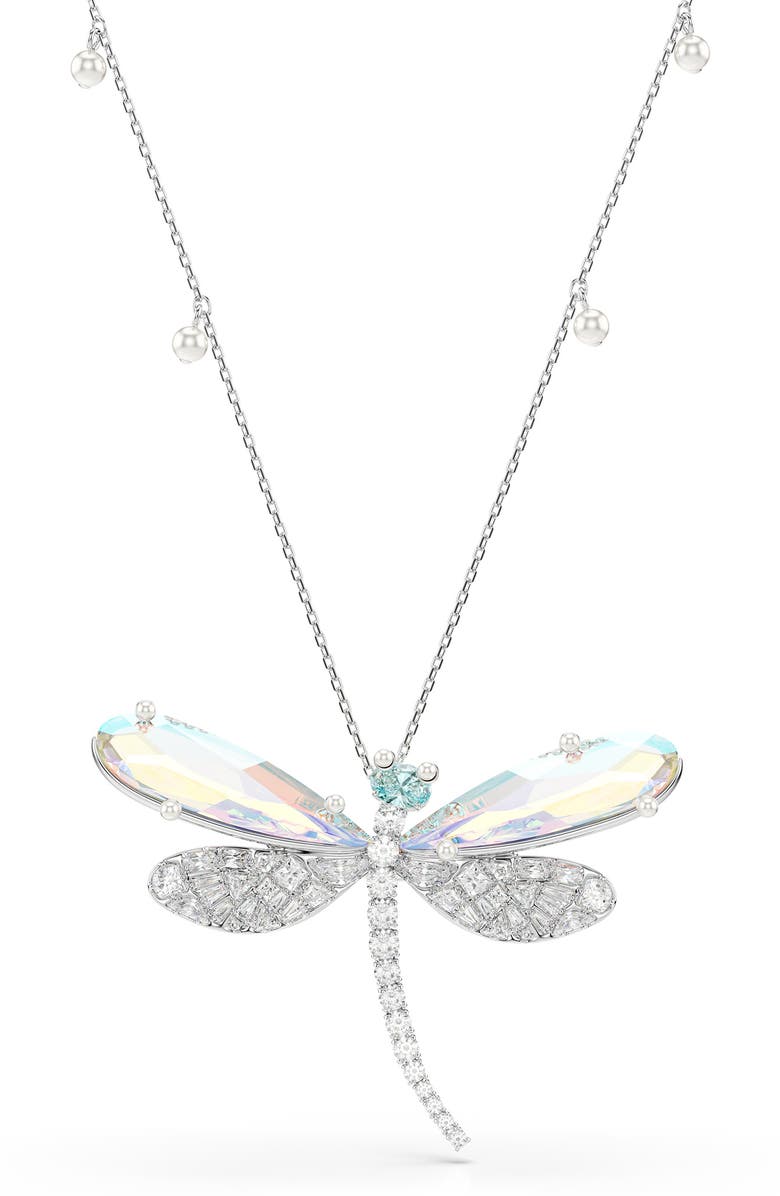 Swarovski x Ariana Grande Capsule Dragonfly Faux Pearl Necklace, Main, color, Silver/ Multi