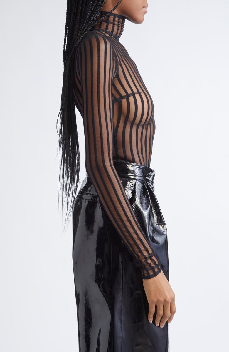 LaQuan Smith Illusion Stripe Turtleneck Bodysuit, Alternate, color, Black