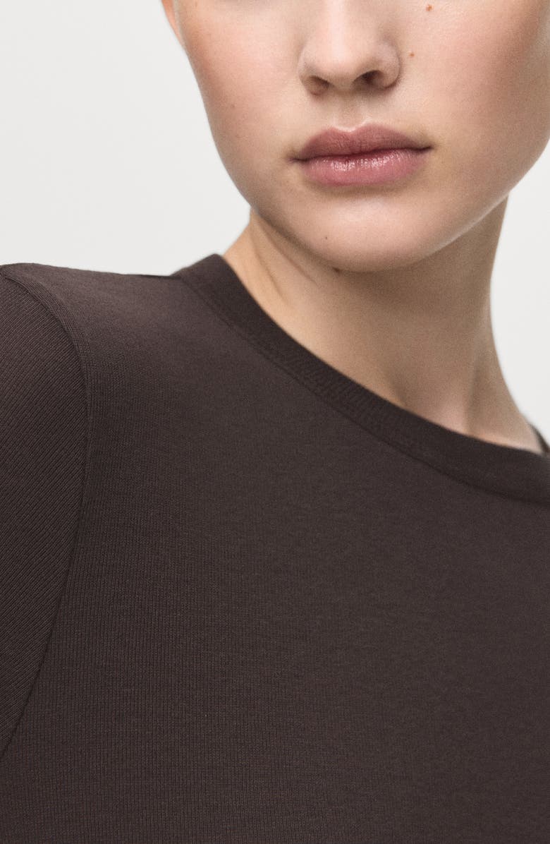 MANGO Long Sleeve Cotton Rib T-Shirt, Alternate, color, Brown