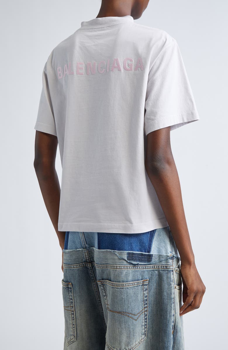 Balenciaga Medium Fit Embroidered Logo Graphic T-Shirt, Alternate, color, Dirty White/ Baby Pink