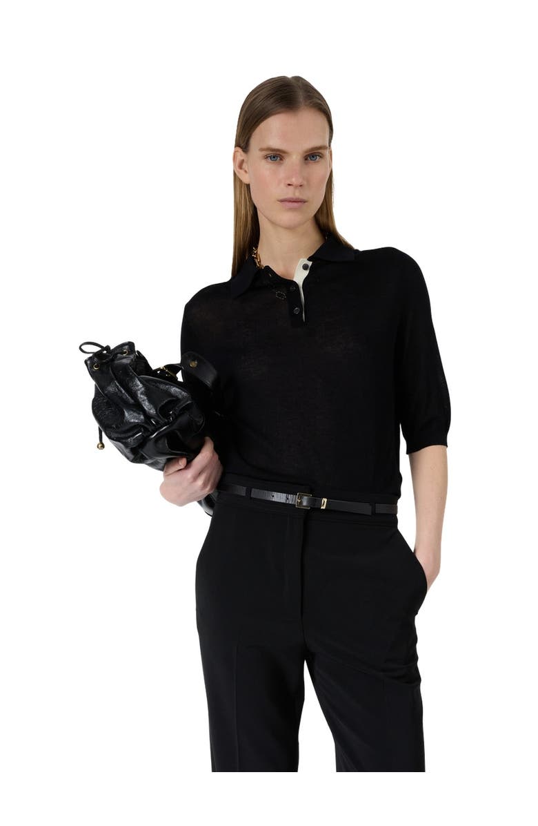 GERARD DAREL Laika Short Sleeve Knit Polo Top, Main, color, Black