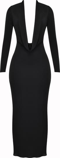Cowl Neck Long Sleeve Stretch Jersey Maxi Dress