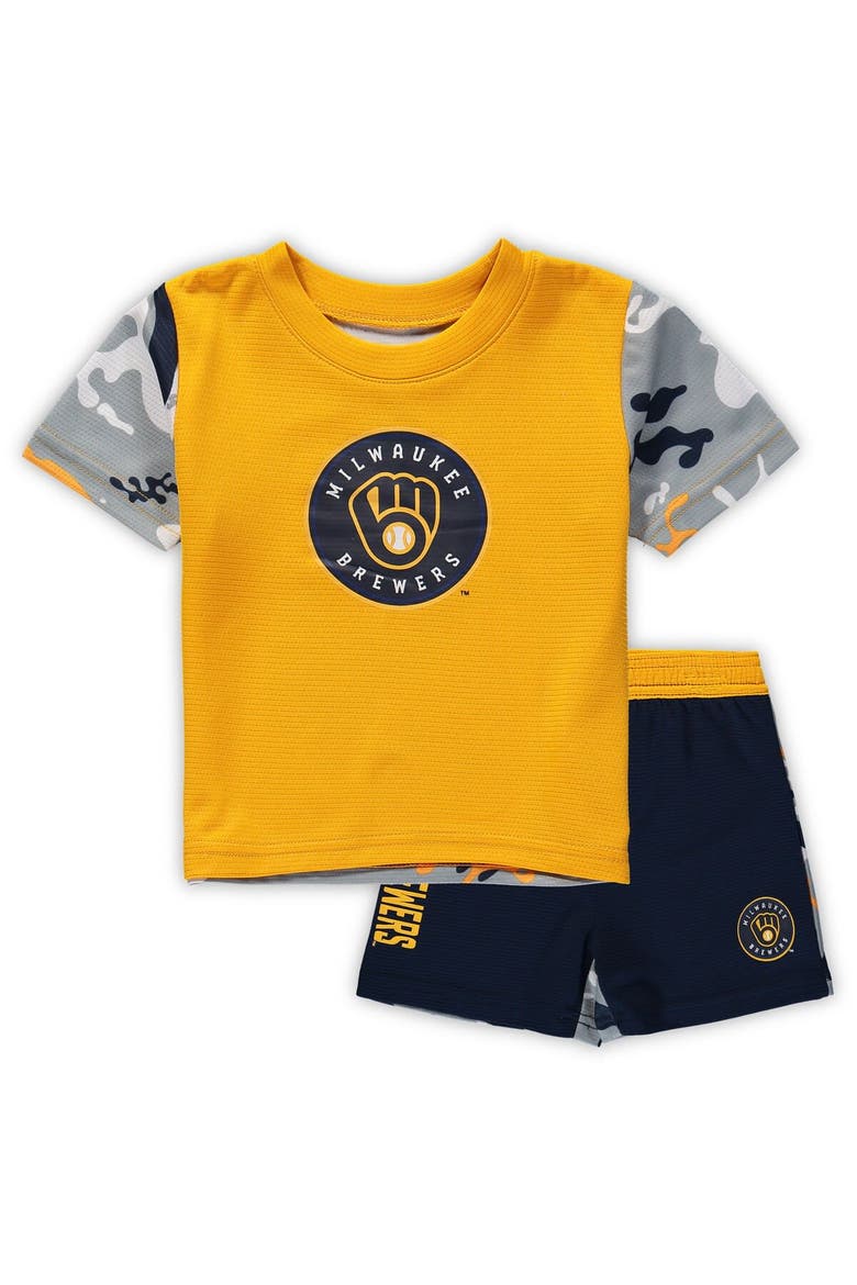 Newborn & Infant Gold/Navy Milwaukee Brewers Pinch Hitter T-Shirt & Shorts Set, Main, color, Gold