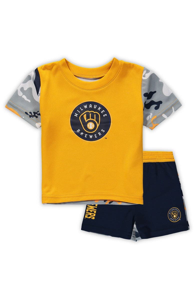 Outerstuff Newborn & Infant Gold/Navy Milwaukee Brewers Pinch Hitter T-Shirt & Shorts Set, Main, color, Gold