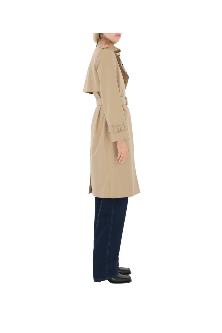 Long Check Collar Gabardine Trench Coat, Alternate, color, Honey beige