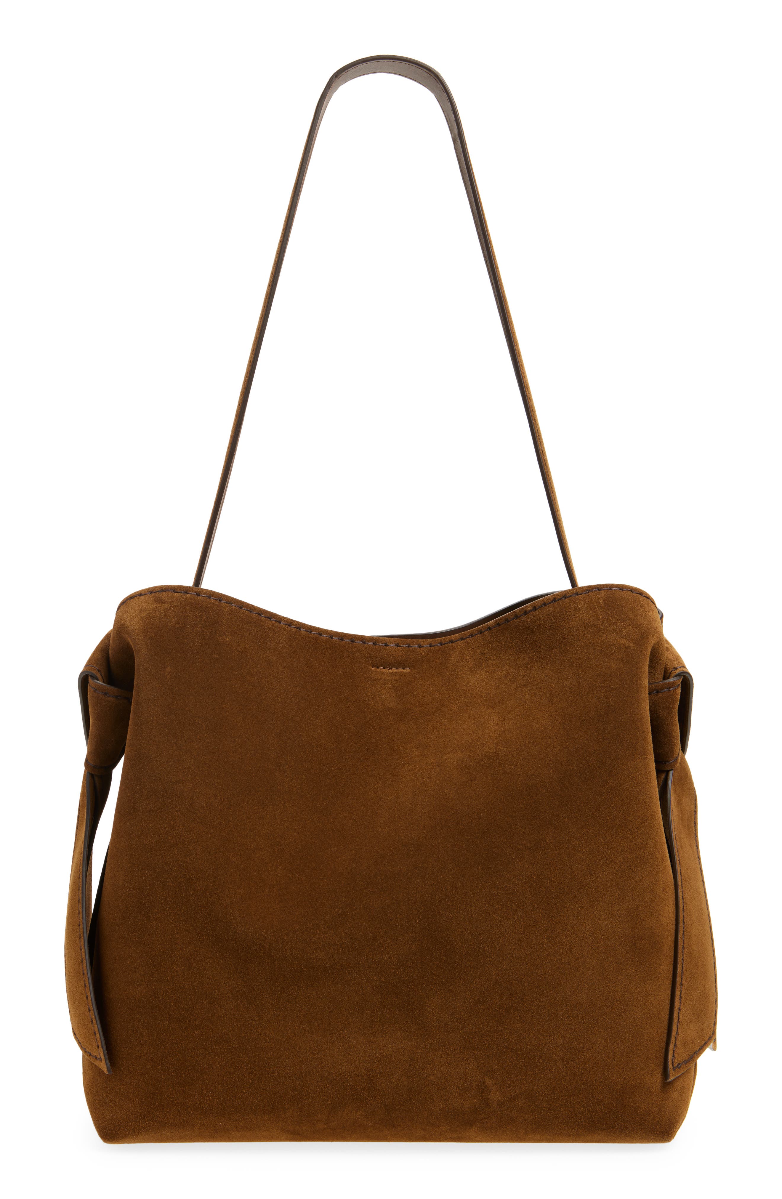 Acne Studios Midi Musubi Suede Shoulder Bag, Alternate, color, Cognac Brown