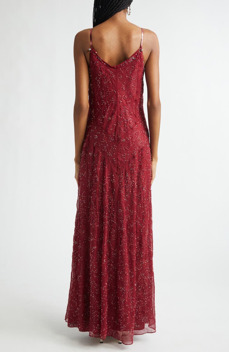 Rabanne Faux Pearl Embellished Chiffon Dress, Alternate, color, Red Wine