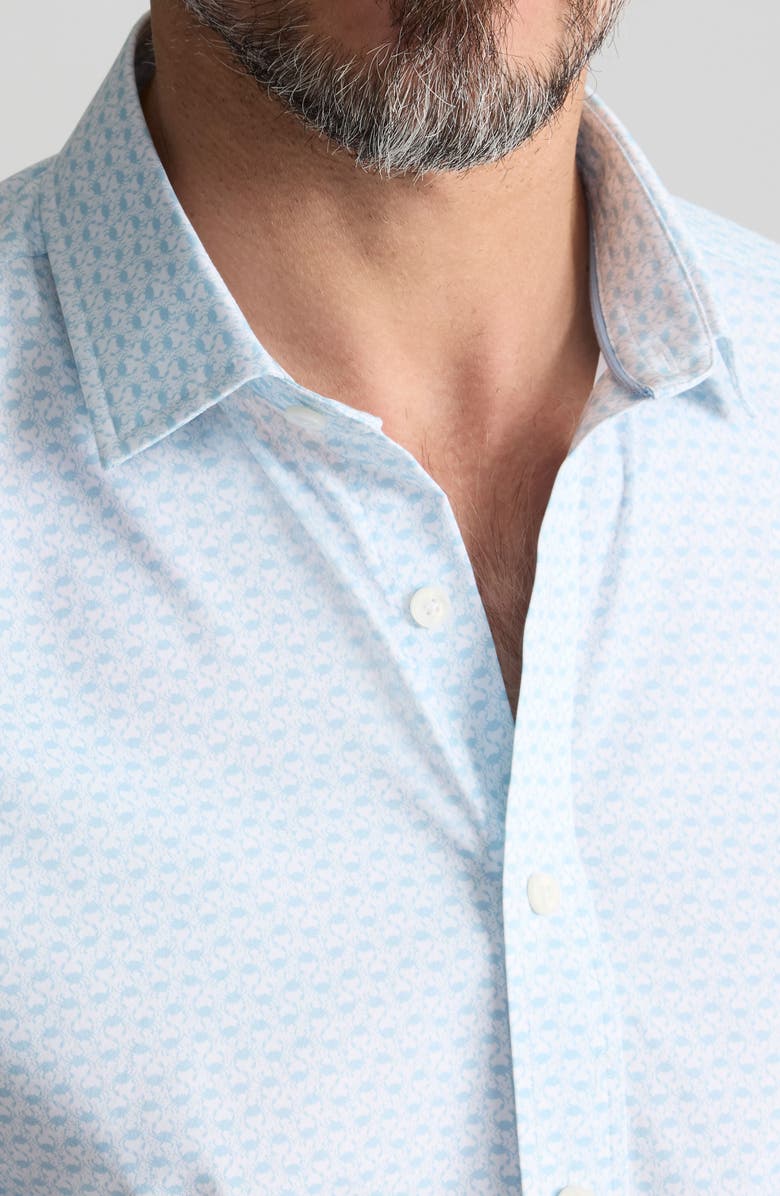 UNTUCKit Crab Print Short Sleeve Performance Button-Up Shirt, Alternate, color, Blue