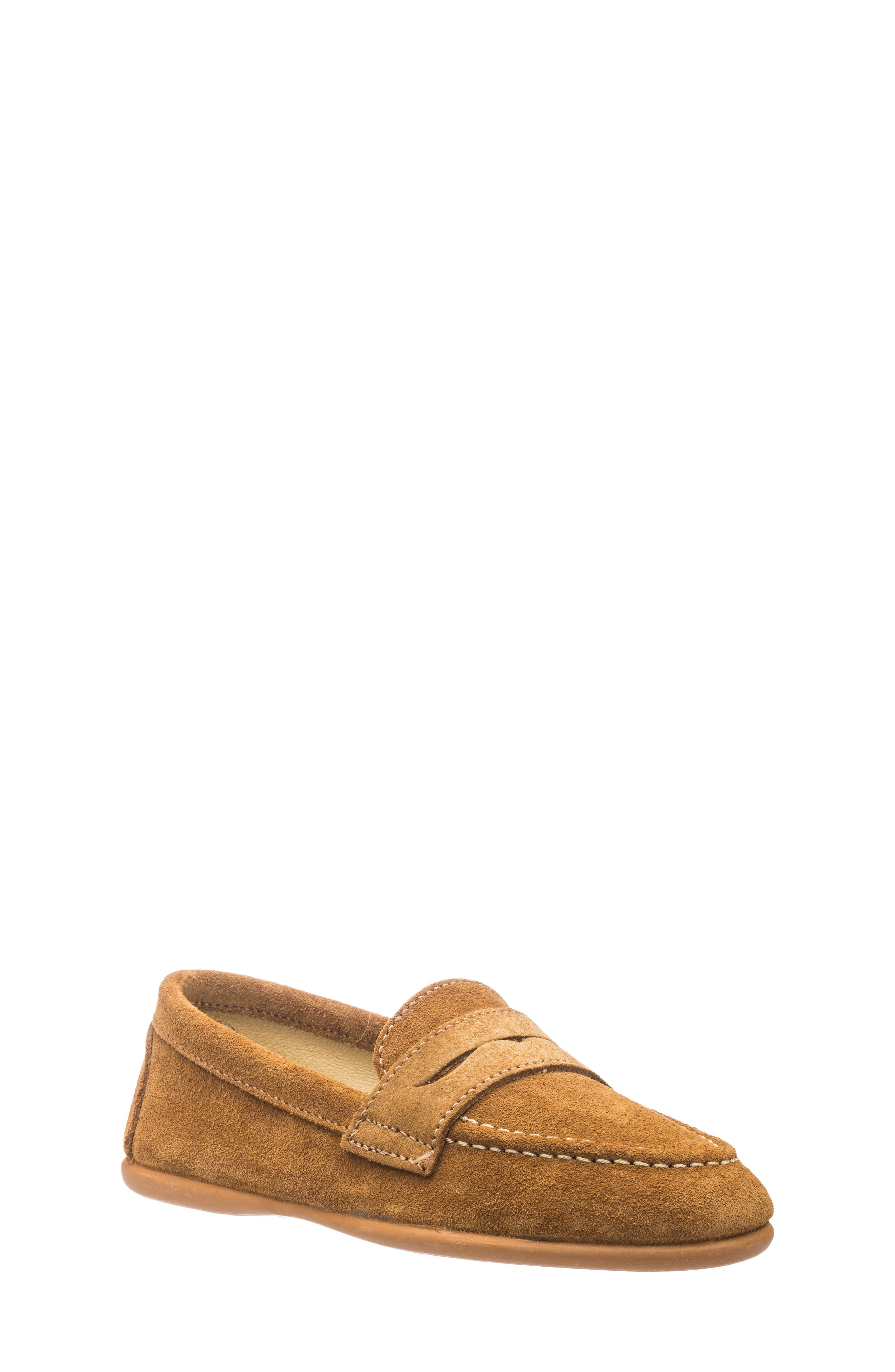 Kids' Suede Penny Loafer, Main, color, CAMEL