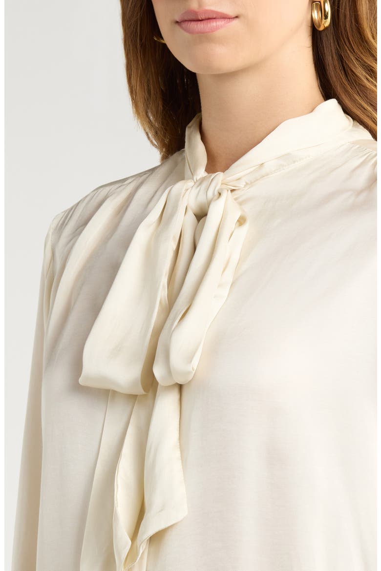 Mabry Tie Neck Long Sleeve Satin Top, Alternate, color, CREAM