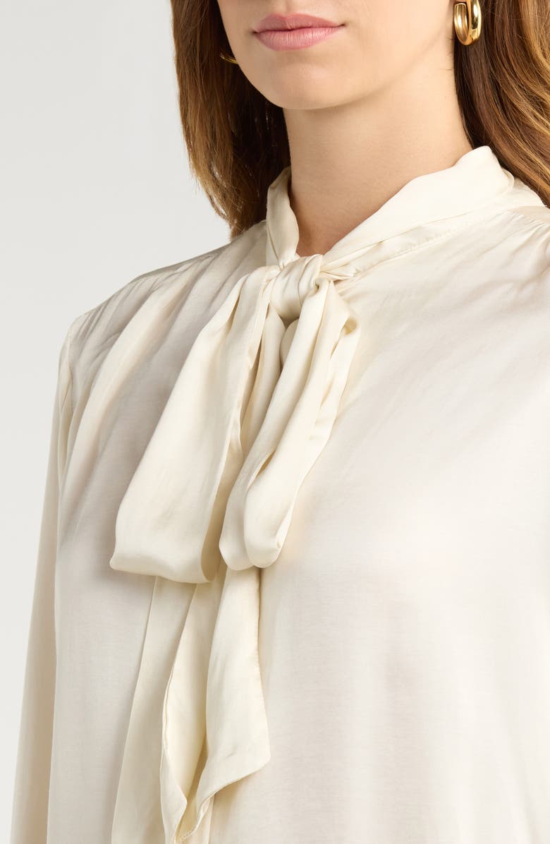 ASTR the Label Mabry Tie Neck Long Sleeve Satin Top, Alternate, color, Cream