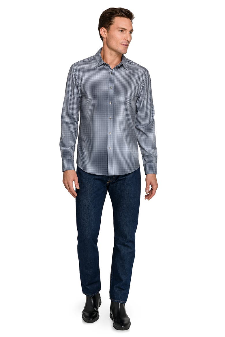 Slim Fit Faded Check Performance Button-Up Shirt, Alternate, color, CHARCOAL