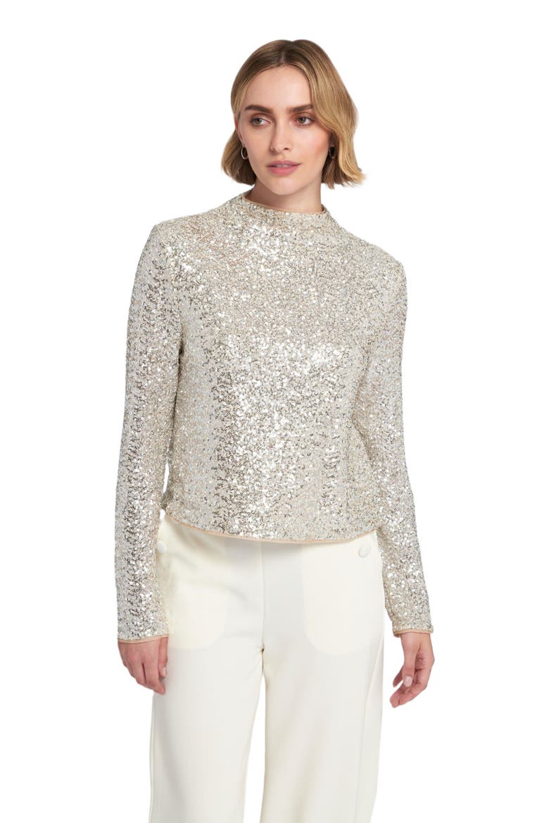 Sequin Knit Mock Neck Top Embellished, Main, color, Champagne