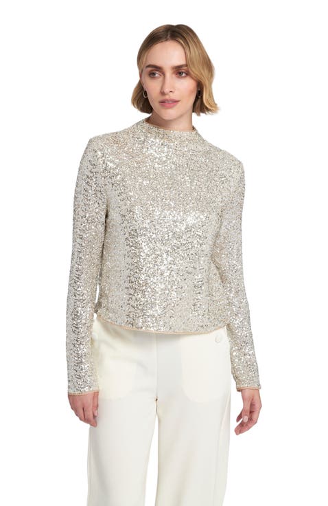Sequin Knit Mock Neck Top Embellished