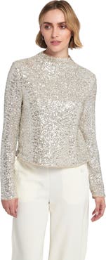 ELLE Collection Sequin Knit Mock Neck Top Embellished