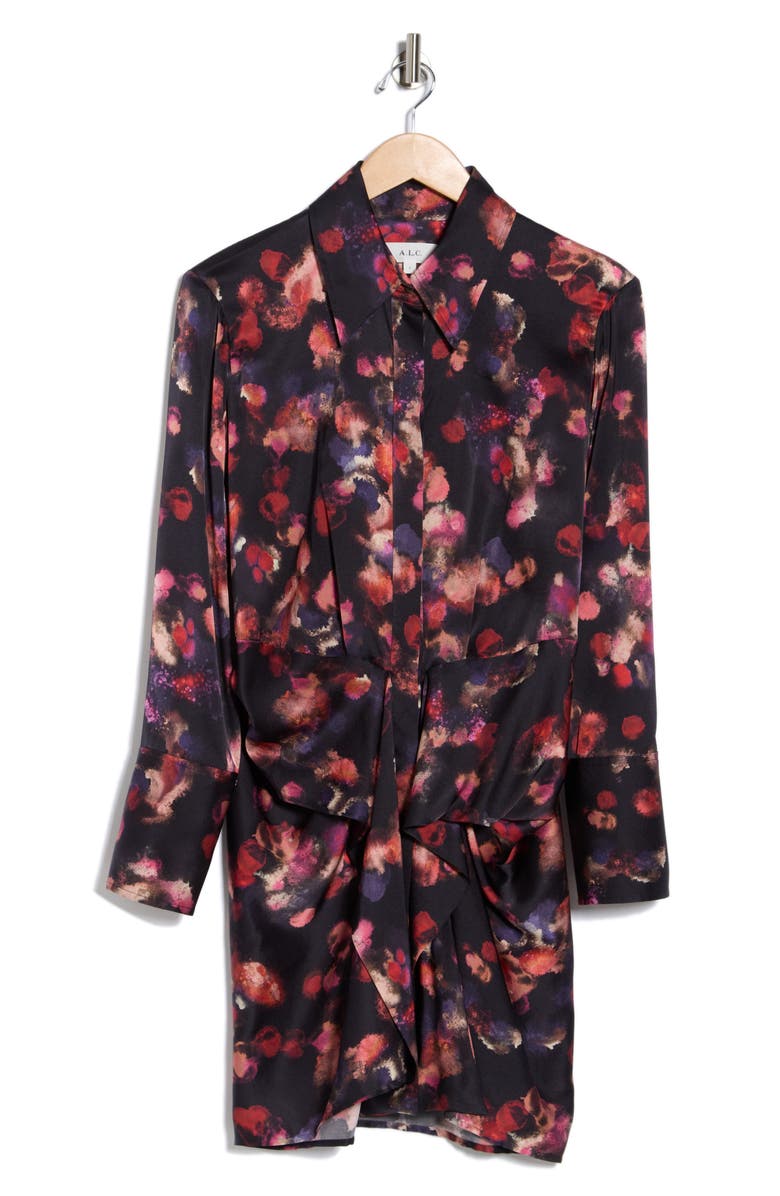 A.L.C. Mia Long Sleeve Silk Blend Dress, Alternate, color, Navy Multi