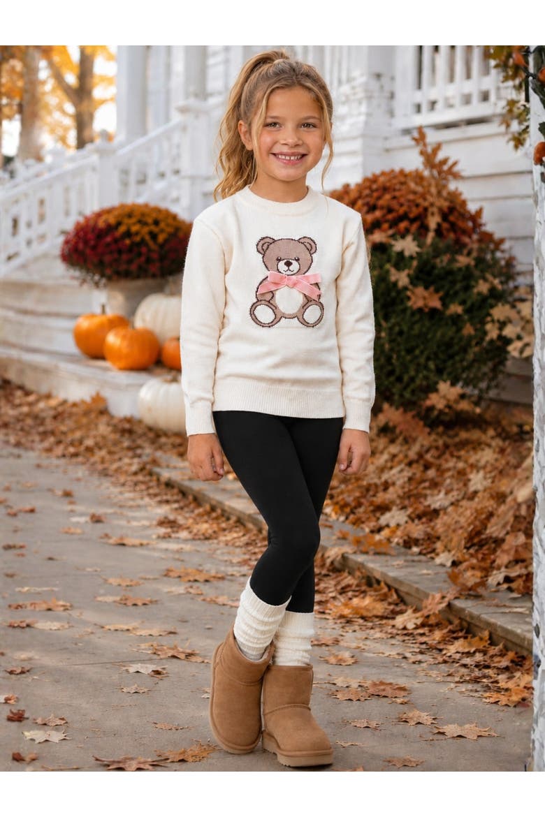 Sweet Teddy Bow Knit Sweater, Alternate, color, White