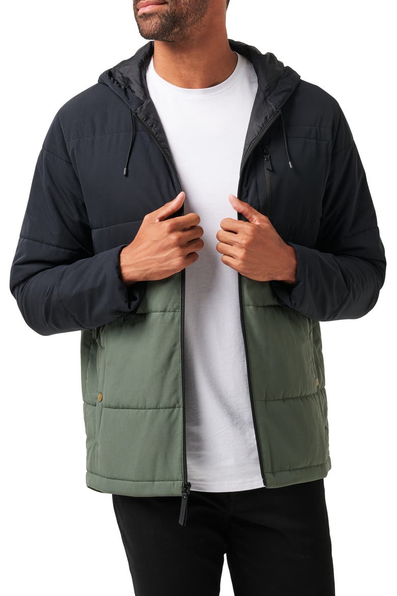 Torch Runner Colorblock Quilted Hooded Jacket, Main, color, BLACK/GREEN