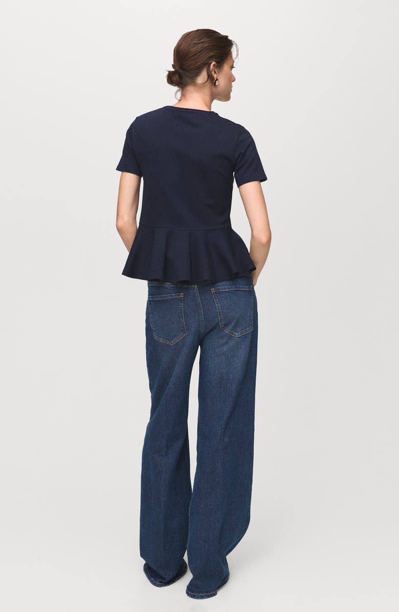 MANGO Short Sleeve Peplum T-Shirt, Alternate, color, Navy