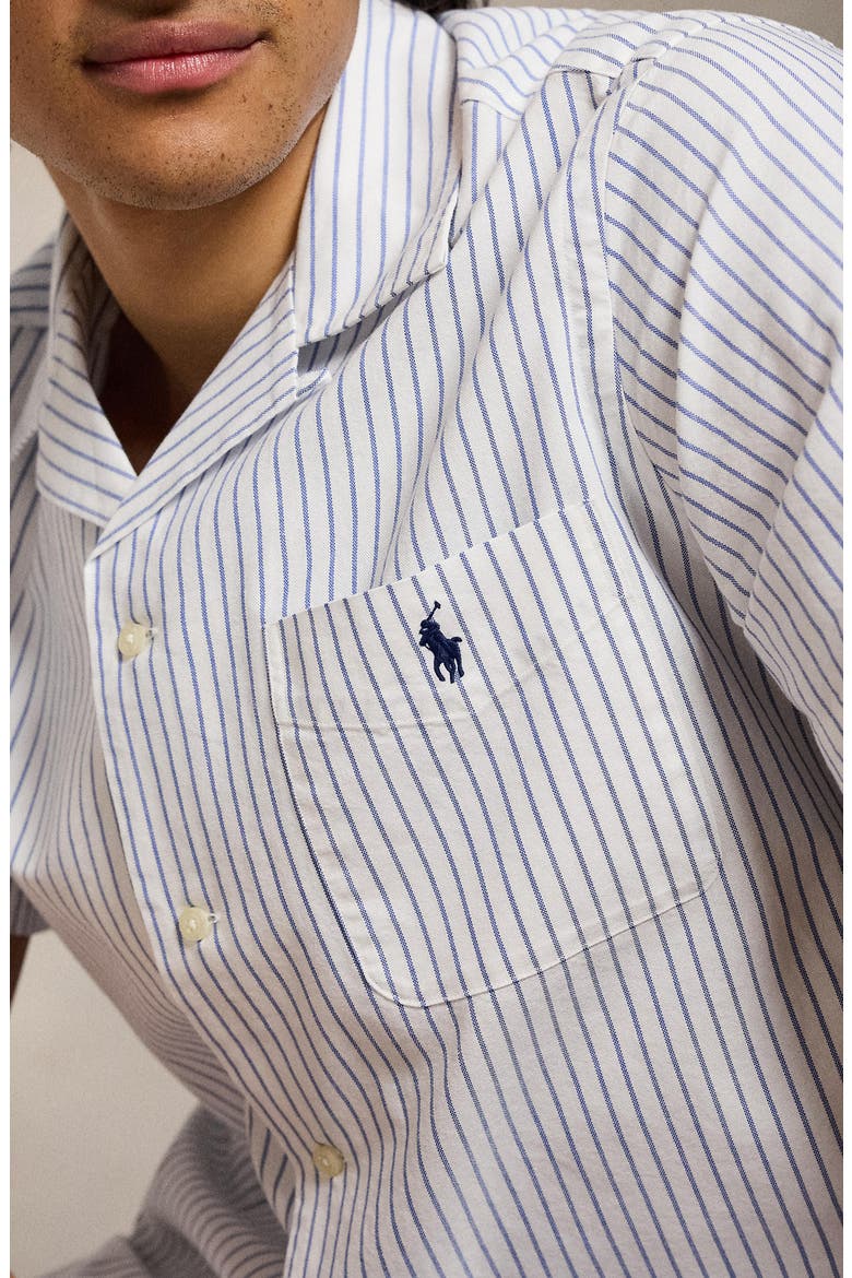Classic Fit Stripe Cotton Oxford Cloth Camp Shirt, Alternate, color, WHITE ROYAL