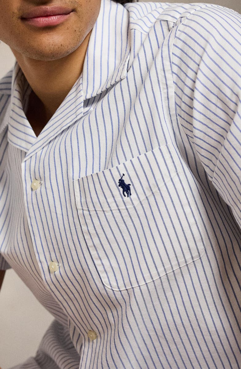 Polo Ralph Lauren Classic Fit Stripe Cotton Oxford Cloth Camp Shirt, Alternate, color, White Royal