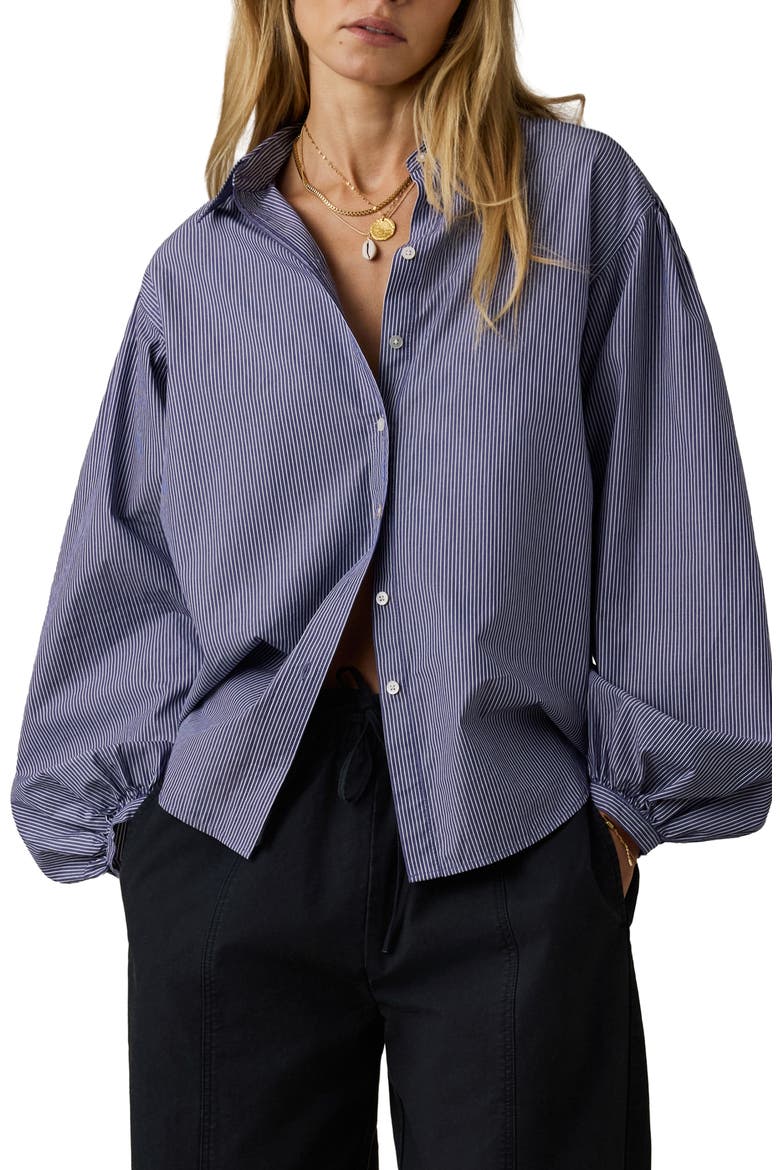 Suki Coastal Poplin Stripe Shirt, Main, color, SAILOR INK STRIPE