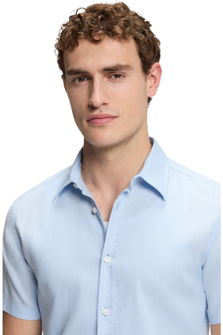 Short Sleeve Linen Blend Button Up Shirt, Alternate, color, LIGHT/ PASTEL BLUE