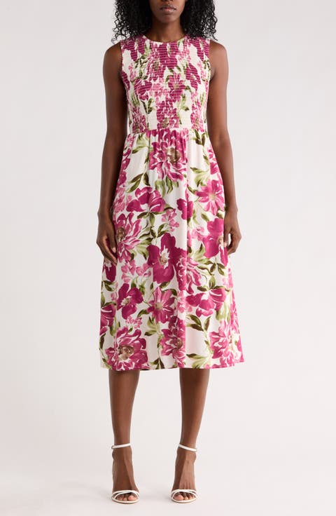 Smocked Sleeveless Midi Dress