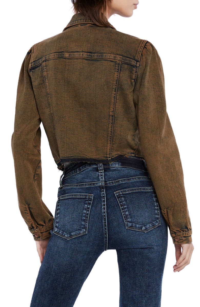 Wash Lab Denim Puff Shoulder Crop Denim Jakcet, Alternate, color,
