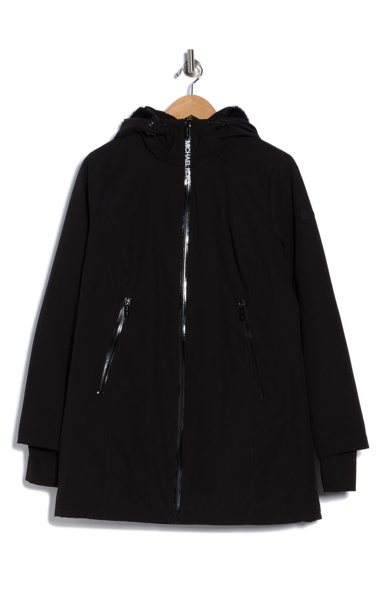 Michael Kors Water Resistant Faux Fur Lined Hood Insulated Softshell Jacket, Alternate, color, Black