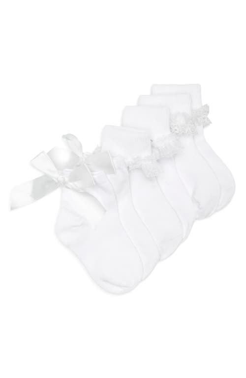 Nordstrom Kids' 3-pack Bow Cuff Quarter Crew Socks In White