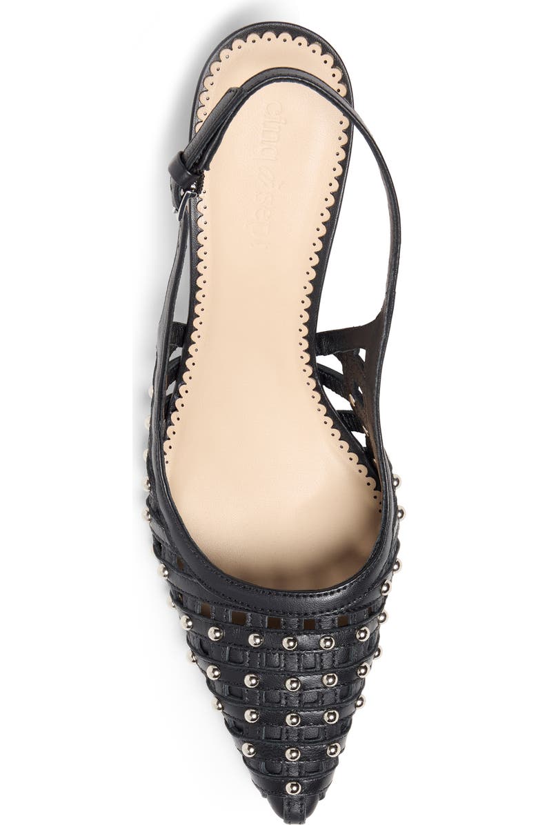 Cinq à Sept Rena Cage Studded Slingback Pointed Toe Pump, Alternate, color, Black