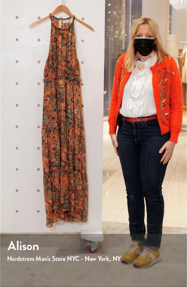 Elara Floral Halter Neck Silk Dress, sales video thumbnail