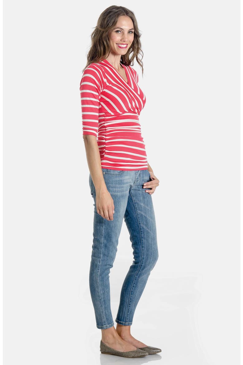 'Michelle' Maternity Top, Alternate, color, CORAL STRIPE