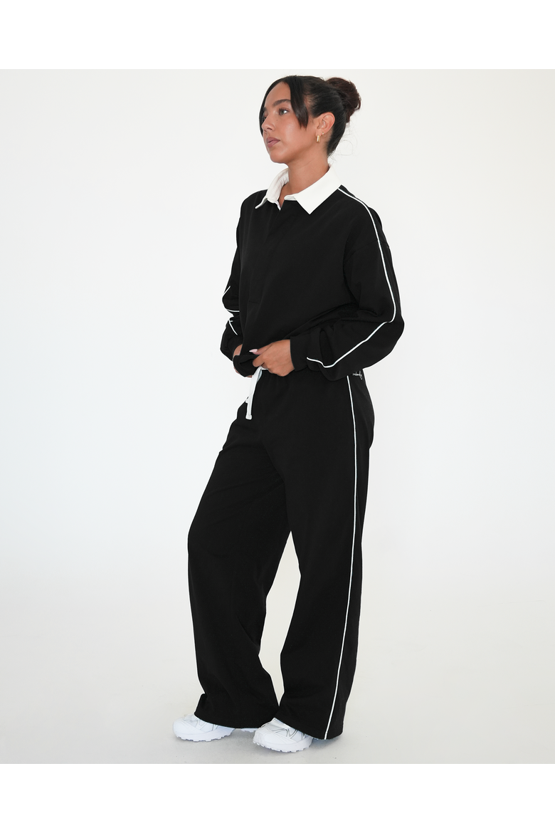 Rugby Piping Relaxed Polo Top, Alternate, color, Black/White