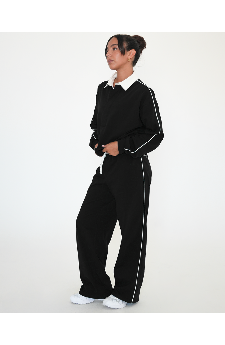 Rebody Active Rugby Piping Relaxed Polo Top, Alternate, color, Black/White