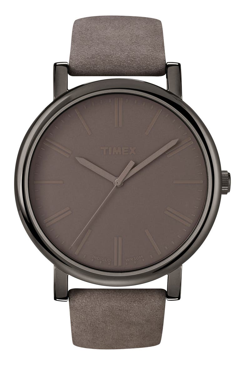 'Easy Reader' Leather Strap Watch, 42mm, Main, color, GUNMETAL