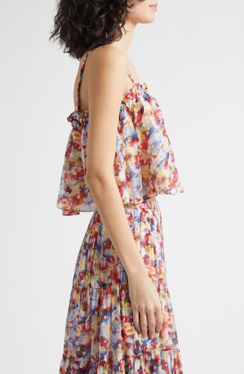 Cinq à Sept Wildflower Ruffle Trim Crop Babydoll Tank Top, Alternate, color, Gardenia Multi