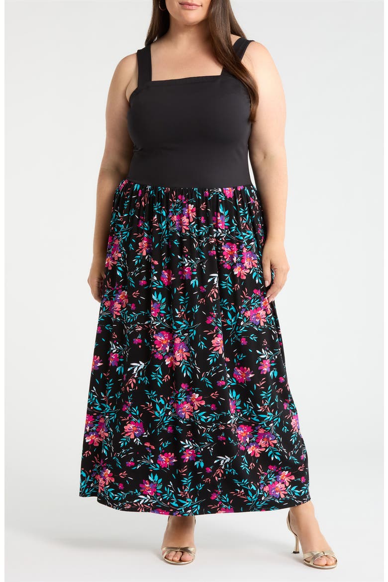 Floral Sleeveless Maxi Dress, Main, color, BLACK/ FUCSHIA