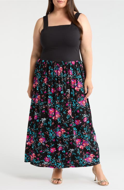 Floral Sleeveless Maxi Dress (Plus)