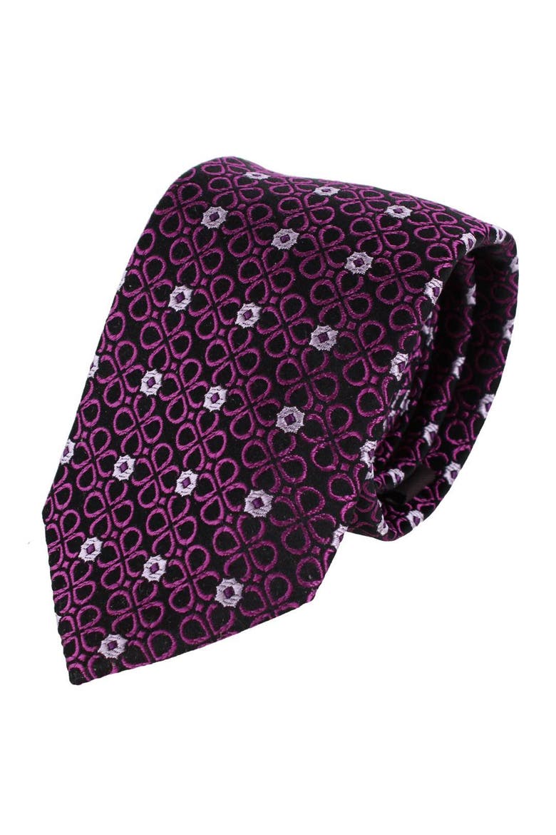 Basil Bubble Floral Business Novelty Silk Necktie, Main, color, Purple