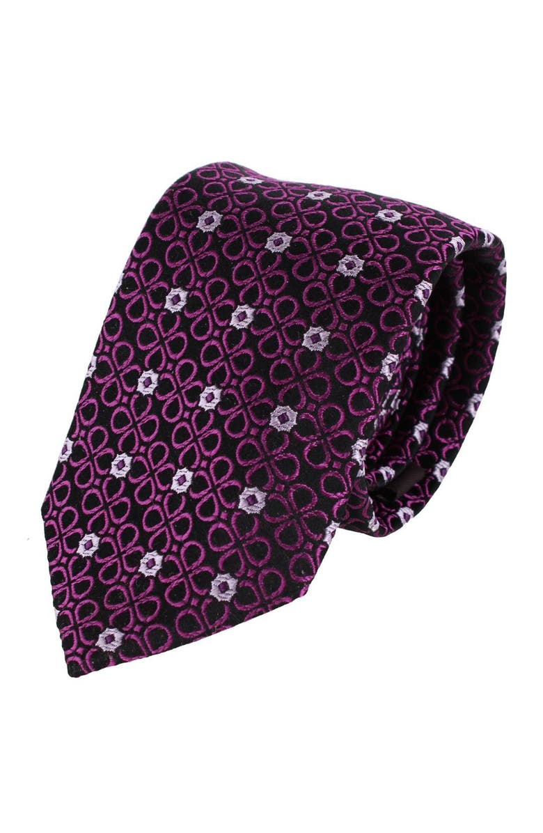 Trafalgar Basil Bubble Floral Business Novelty Silk Necktie, Main, color, Purple
