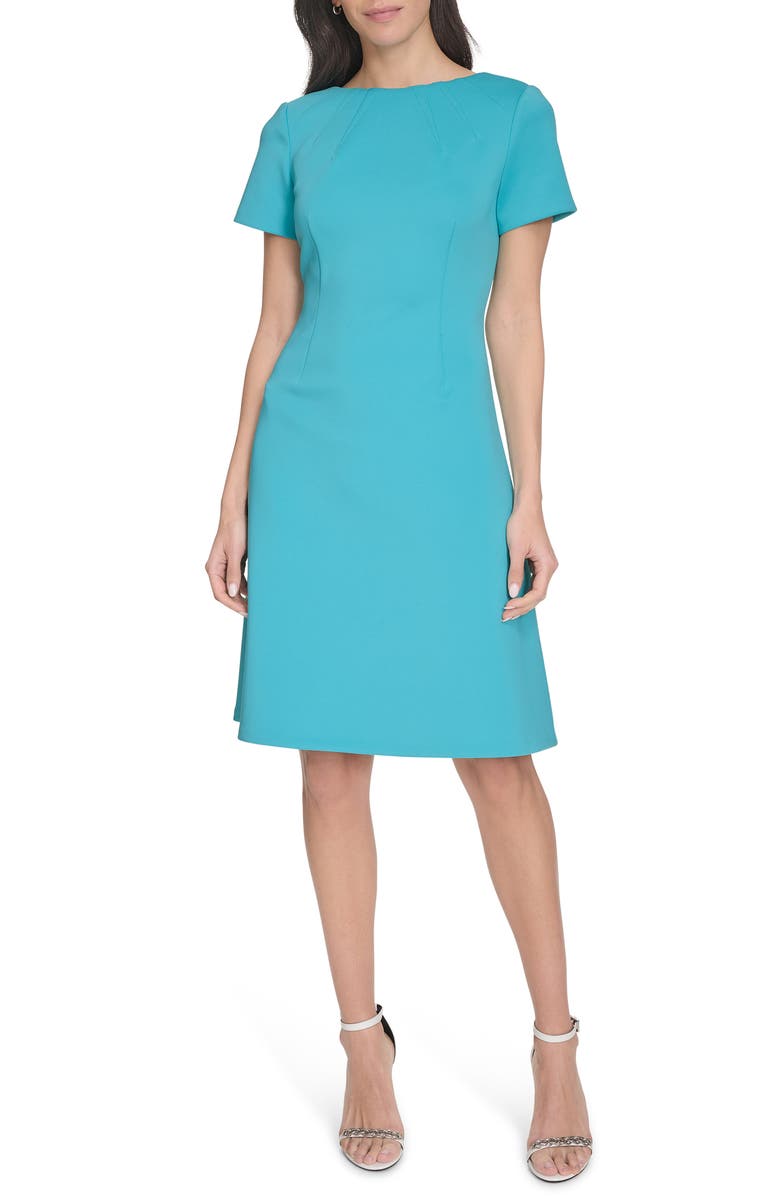 Calvin Klein Short Sleeve A-Line Dress, Main, color, Lake