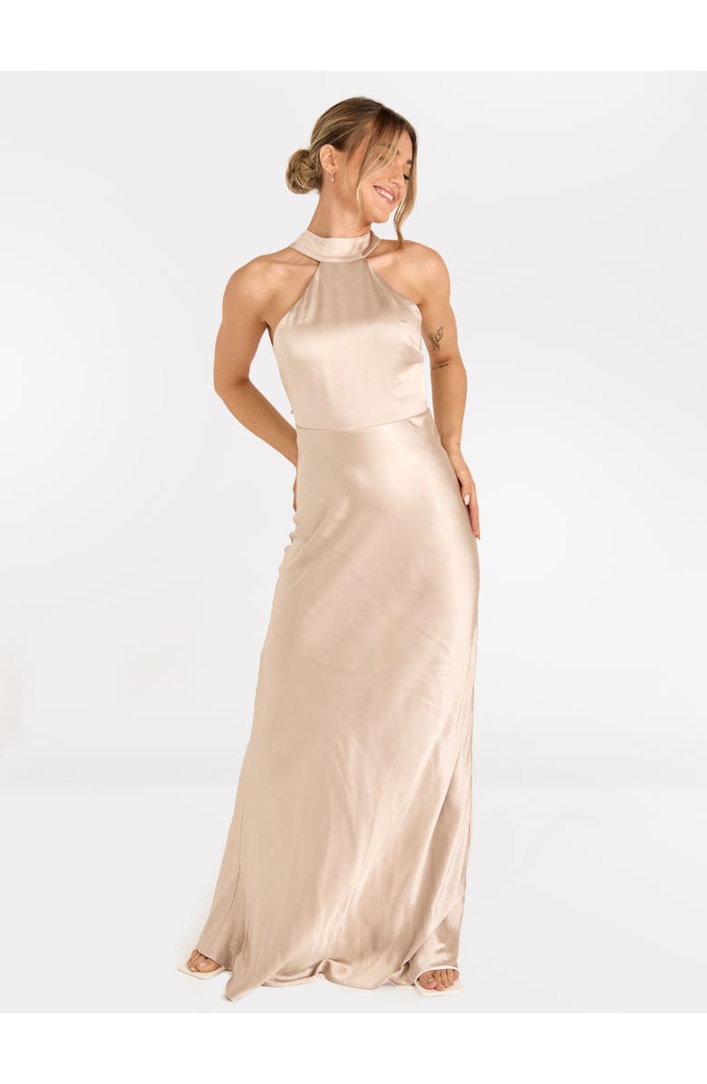 Six Stories Halter Neck Satin Bridesmaid Dress, Main, color, Oyster