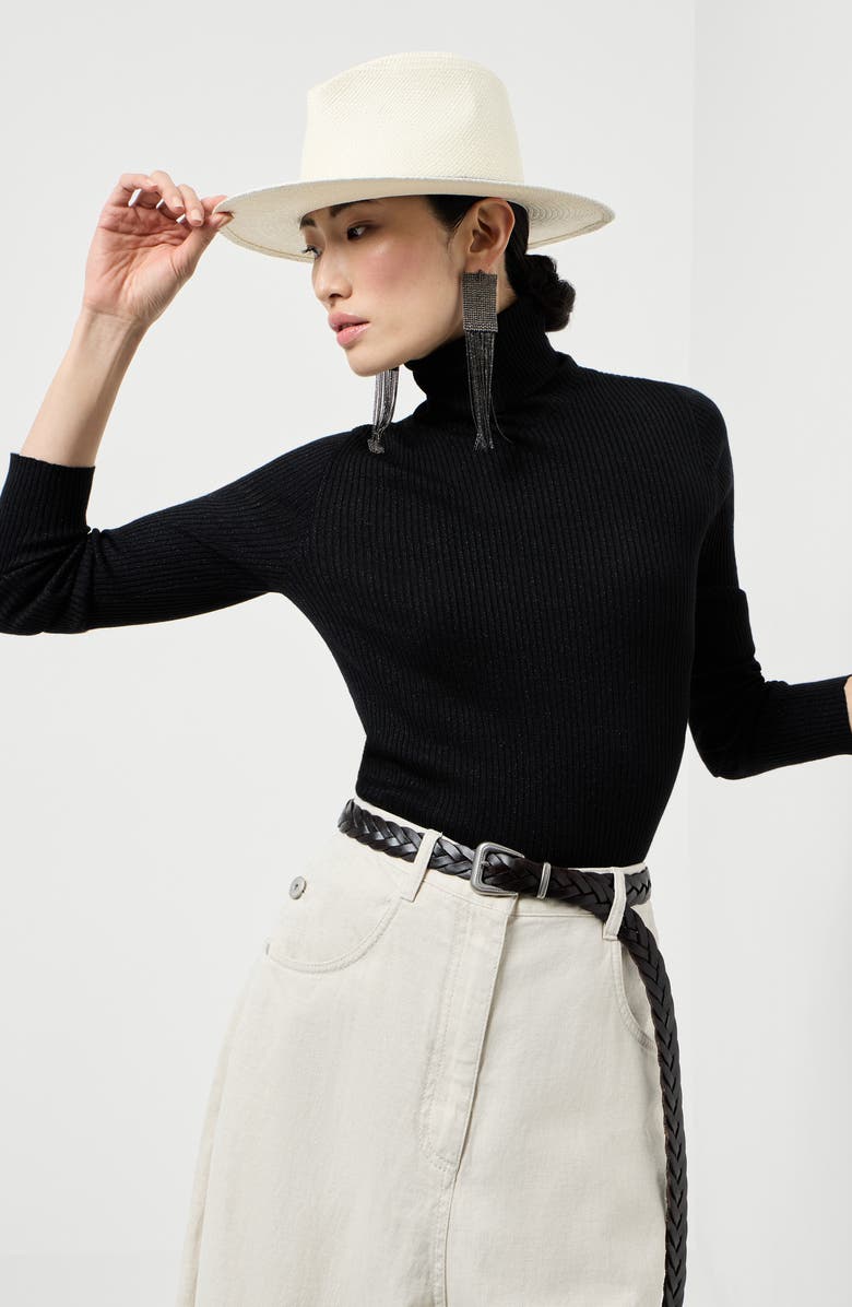 Brunello Cucinelli Cashmere and silk Sparkling sweater, Alternate, color, Black